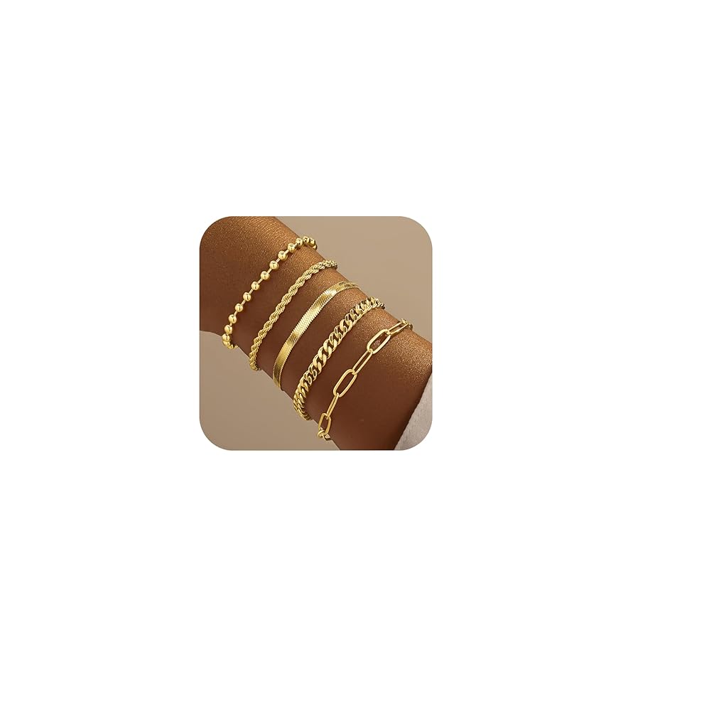 Gold Bracelets for Women,Dainty Bracelets Set for Women Trendy, Gold Bracelets Stack With Beaded, Cuban, Paperclip, Heart, Snake, Rope, Pearl, Cross, Hand Chain, Silver Jewelry...